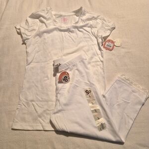 SO girls size 14 white short sleeve shirt and lace trim capri both NWT